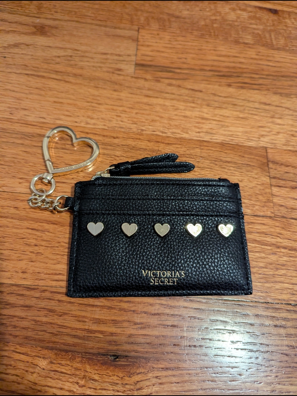 Victoria's Secret Black Heart Accent Card Holder Keychain Wallet